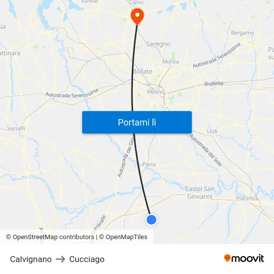 Calvignano to Cucciago map