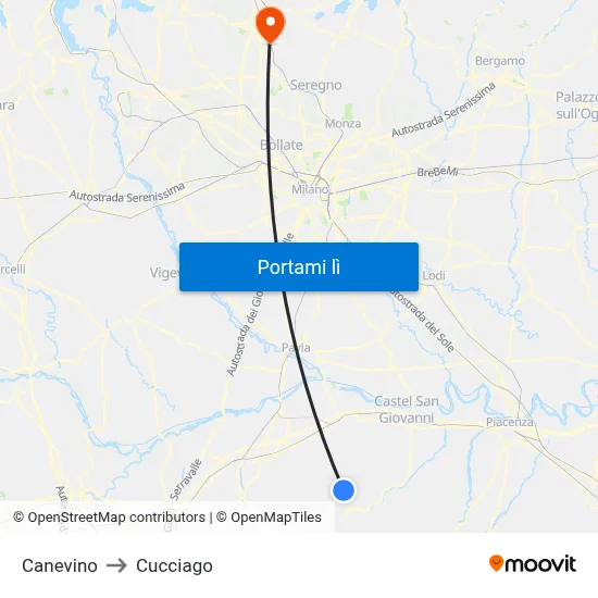 Canevino to Cucciago map