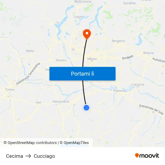 Cecima to Cucciago map