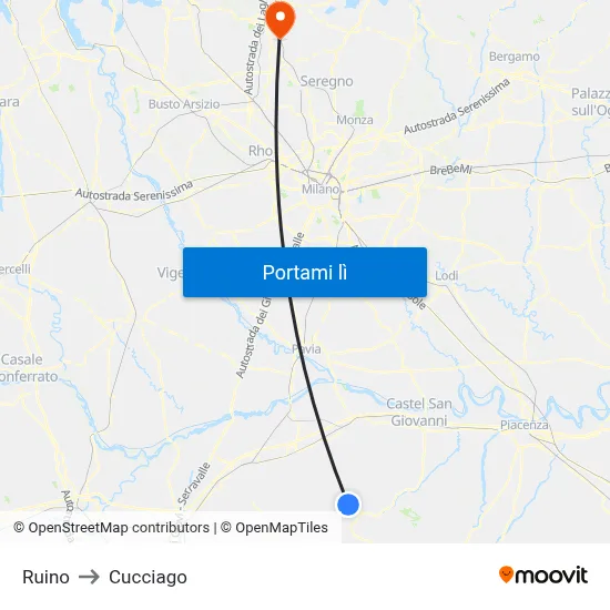Ruino to Cucciago map