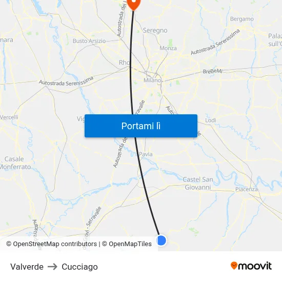 Valverde to Cucciago map