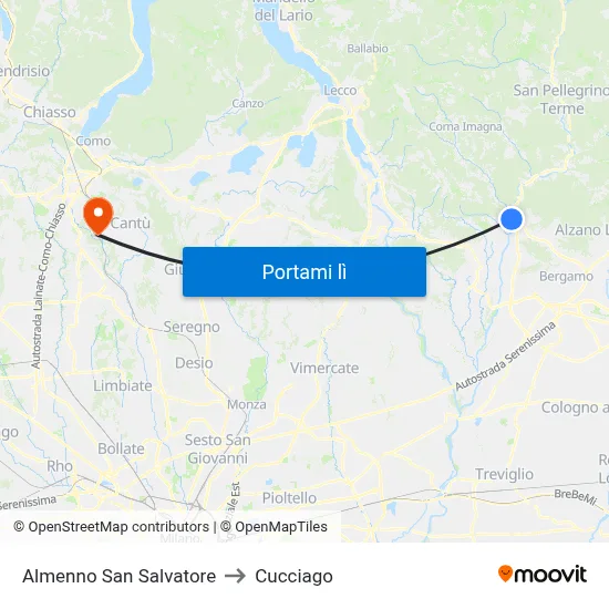 Almenno San Salvatore to Cucciago map