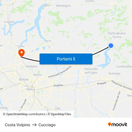 Costa Volpino to Cucciago map