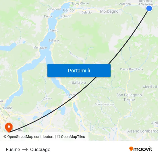 Fusine to Cucciago map