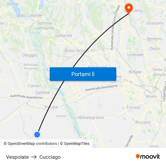 Vespolate to Cucciago map