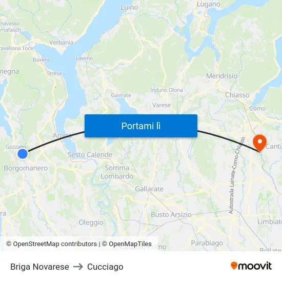 Briga Novarese to Cucciago map