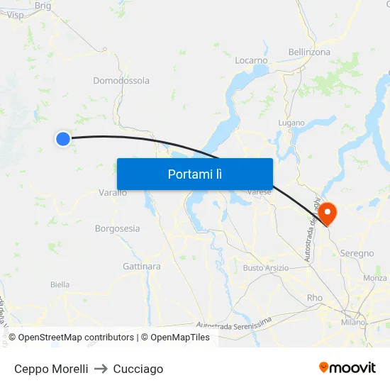 Ceppo Morelli to Cucciago map