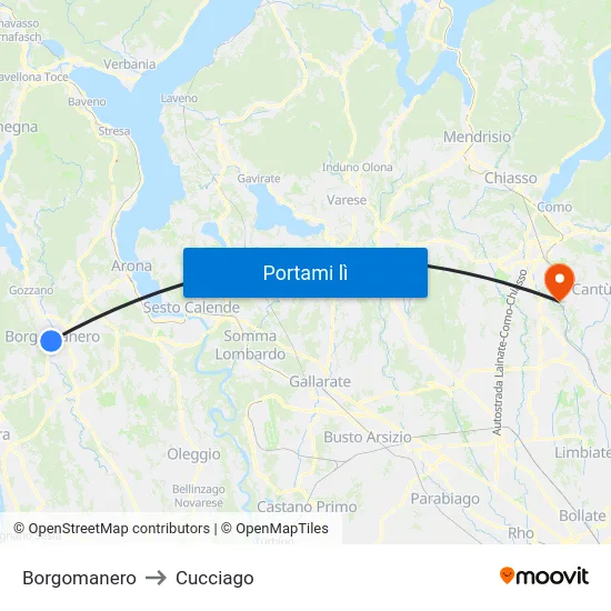 Borgomanero to Cucciago map