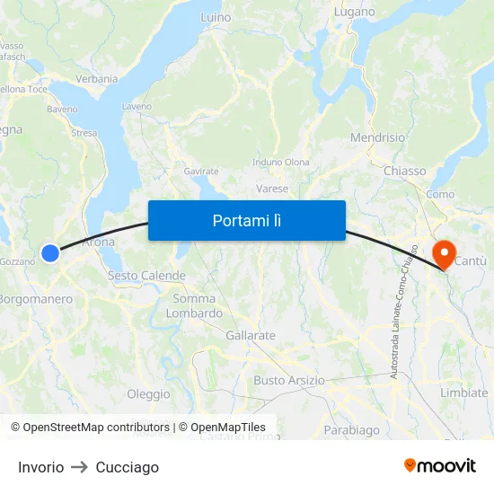 Invorio to Cucciago map