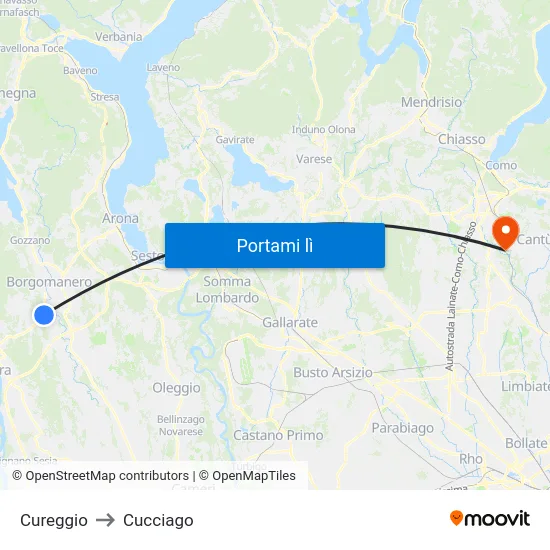 Cureggio to Cucciago map