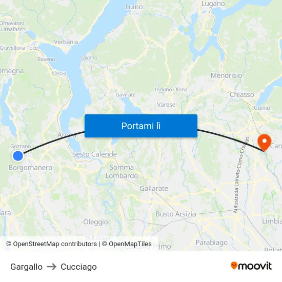 Gargallo to Cucciago map