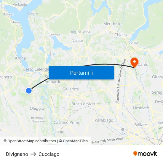 Divignano to Cucciago map