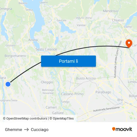 Ghemme to Cucciago map