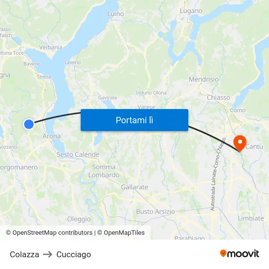 Colazza to Cucciago map