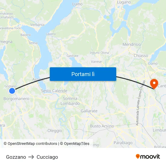 Gozzano to Cucciago map