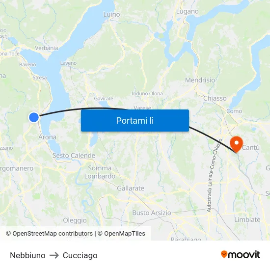 Nebbiuno to Cucciago map