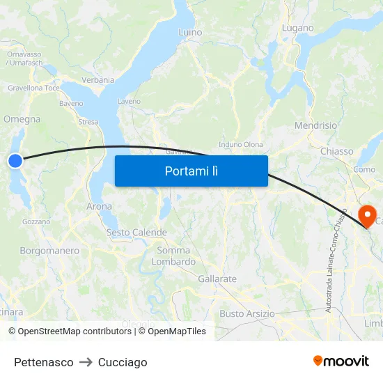 Pettenasco to Cucciago map