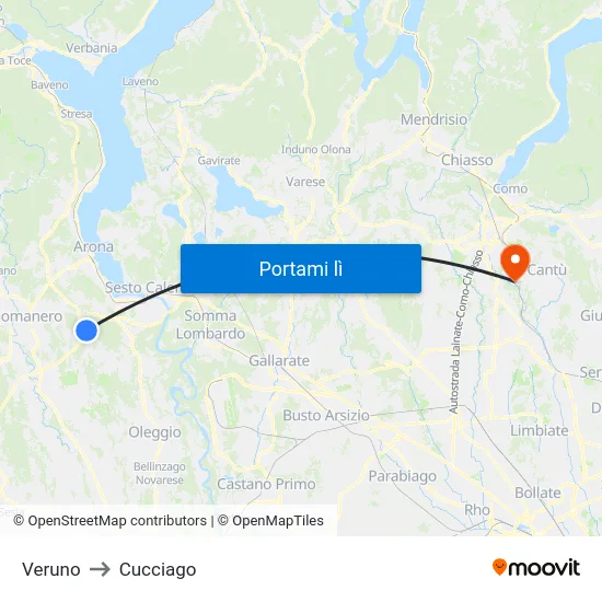 Veruno to Cucciago map