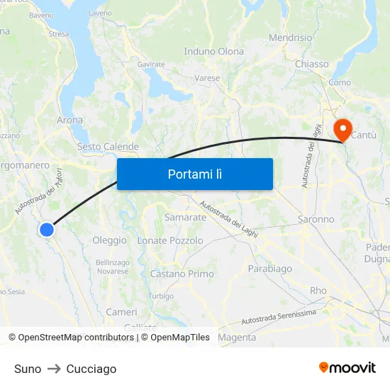 Suno to Cucciago map