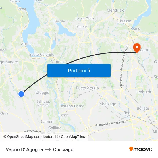 Vaprio D' Agogna to Cucciago map
