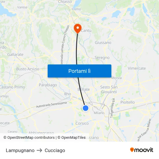 Lampugnano to Cucciago map