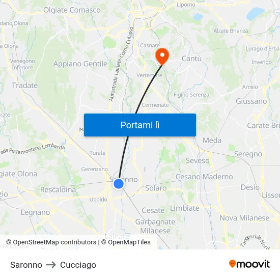Saronno to Cucciago map