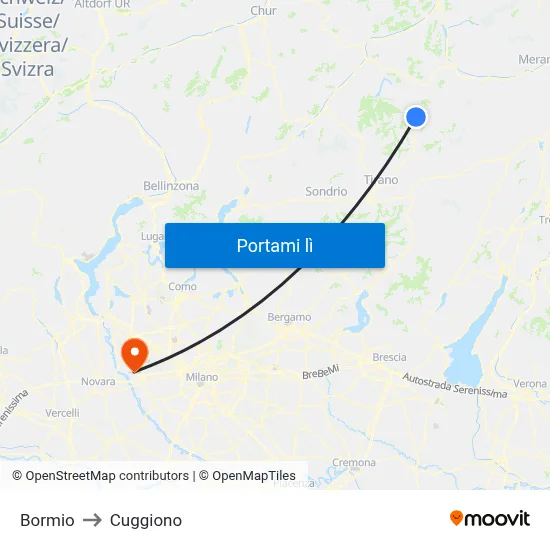 Bormio to Cuggiono map