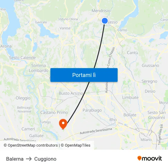 Balerna to Cuggiono map