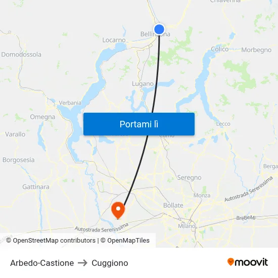 Arbedo-Castione to Cuggiono map