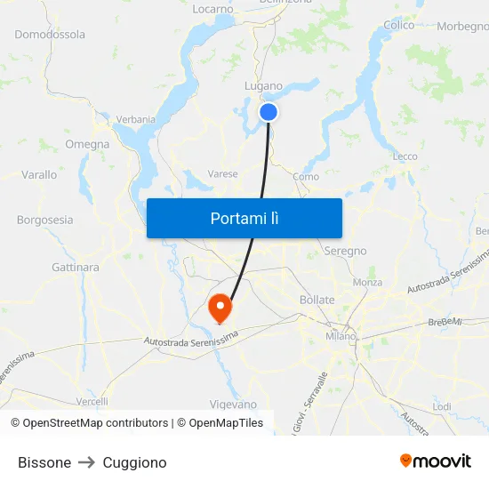 Bissone to Cuggiono map