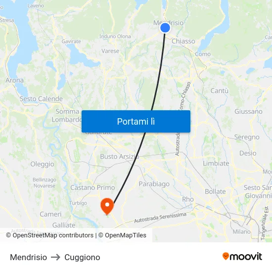 Mendrisio to Cuggiono map