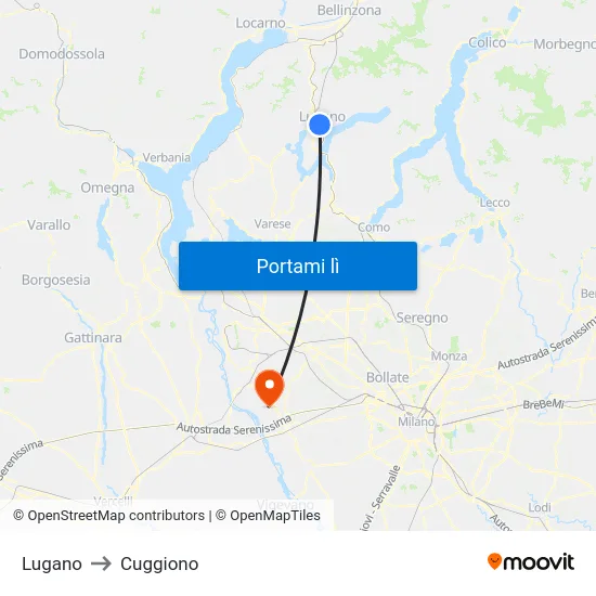 Lugano to Cuggiono map