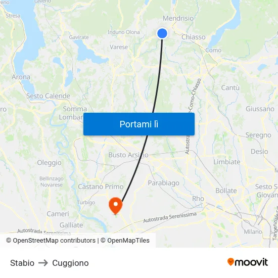 Stabio to Cuggiono map