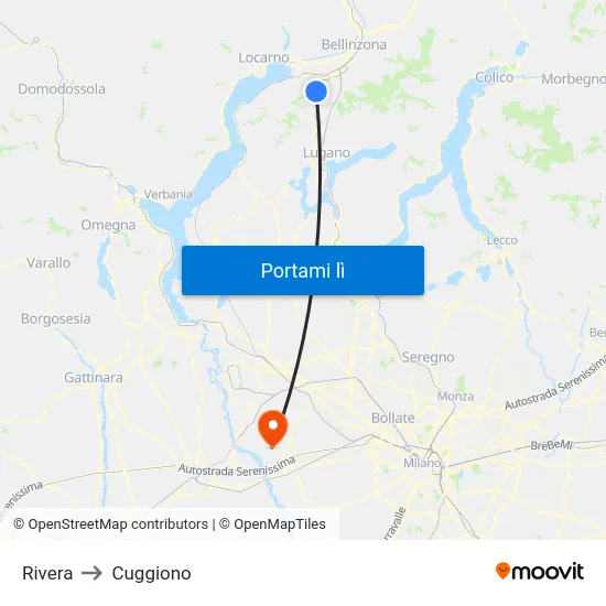 Rivera to Cuggiono map
