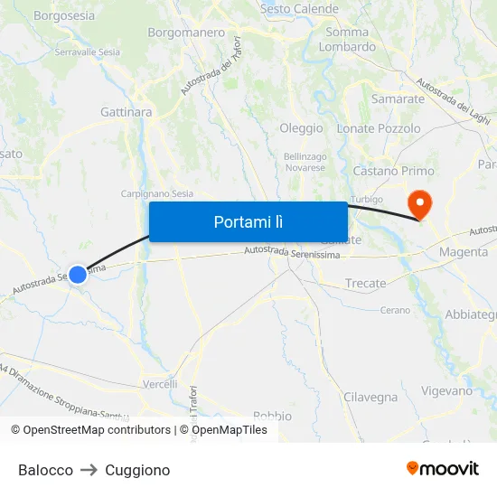 Balocco to Cuggiono map