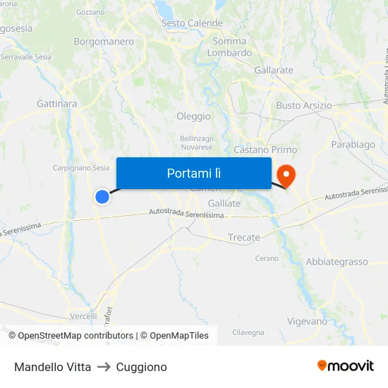 Mandello Vitta to Cuggiono map