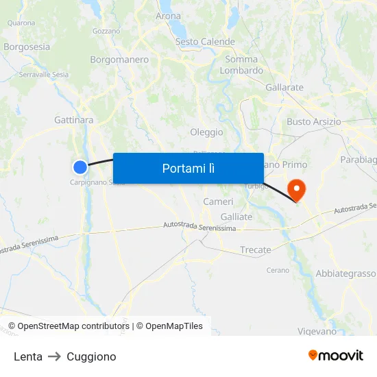 Lenta to Cuggiono map
