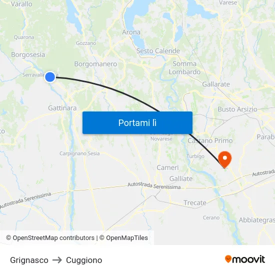 Grignasco to Cuggiono map