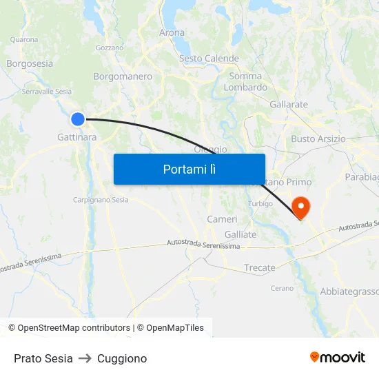 Prato Sesia to Cuggiono map
