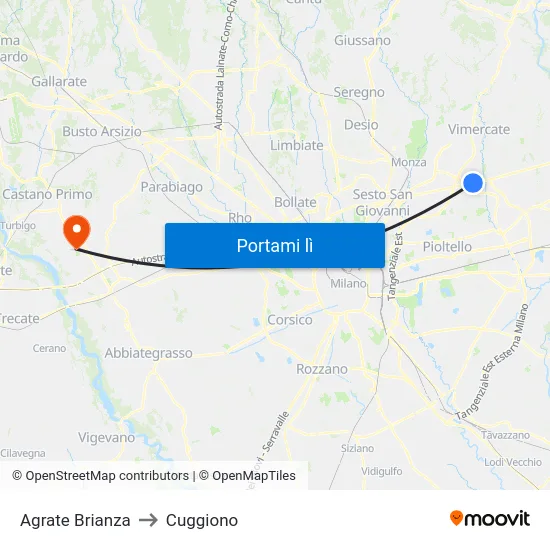 Agrate Brianza to Cuggiono map