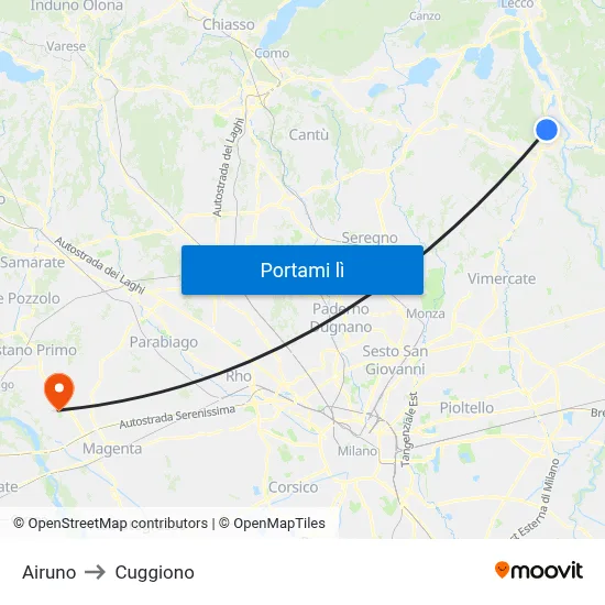 Airuno to Cuggiono map