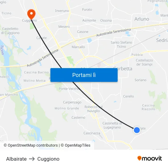 Albairate to Cuggiono map