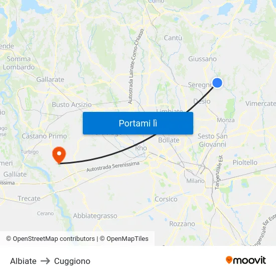 Albiate to Cuggiono map