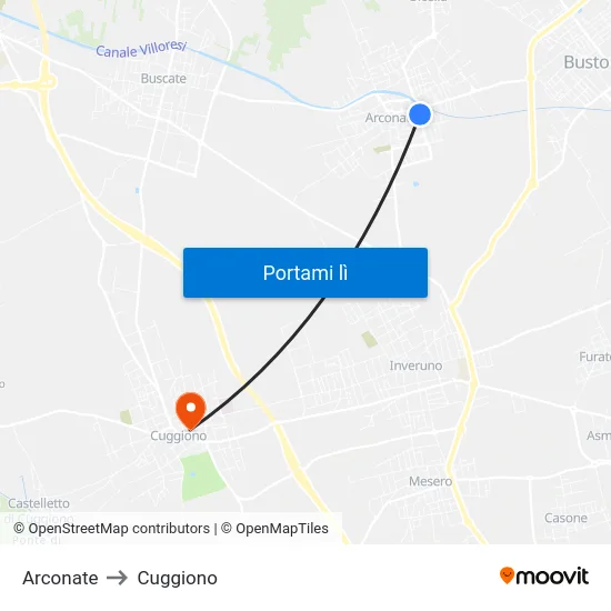 Arconate to Cuggiono map