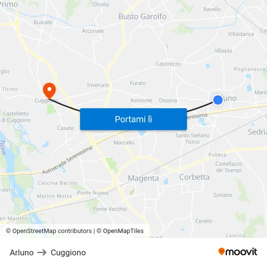 Arluno to Cuggiono map