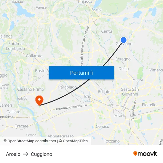 Arosio to Cuggiono map