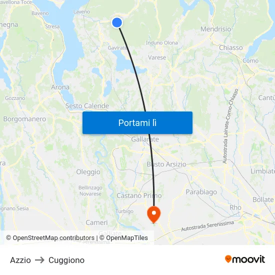 Azzio to Cuggiono map