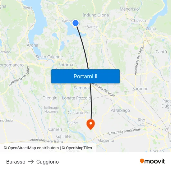 Barasso to Cuggiono map