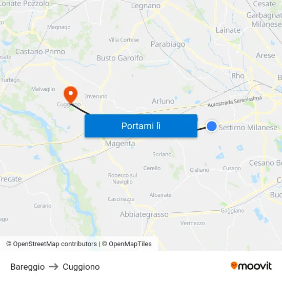 Bareggio to Cuggiono map