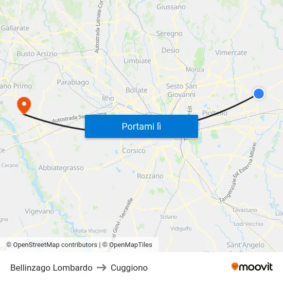 Bellinzago Lombardo to Cuggiono map